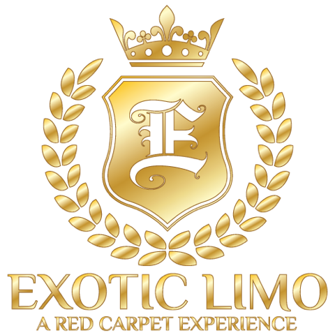 Gold logo for Exotic Limo: Shield with stylized 