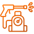Orange outline of a pressure washer spraying water
