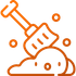 Orange line icon of a rubber glove cleaning a pile of dust