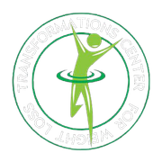 Green logo of a person dancing with arms up, inside a circle reading "Transformations Center for Weight Loss".