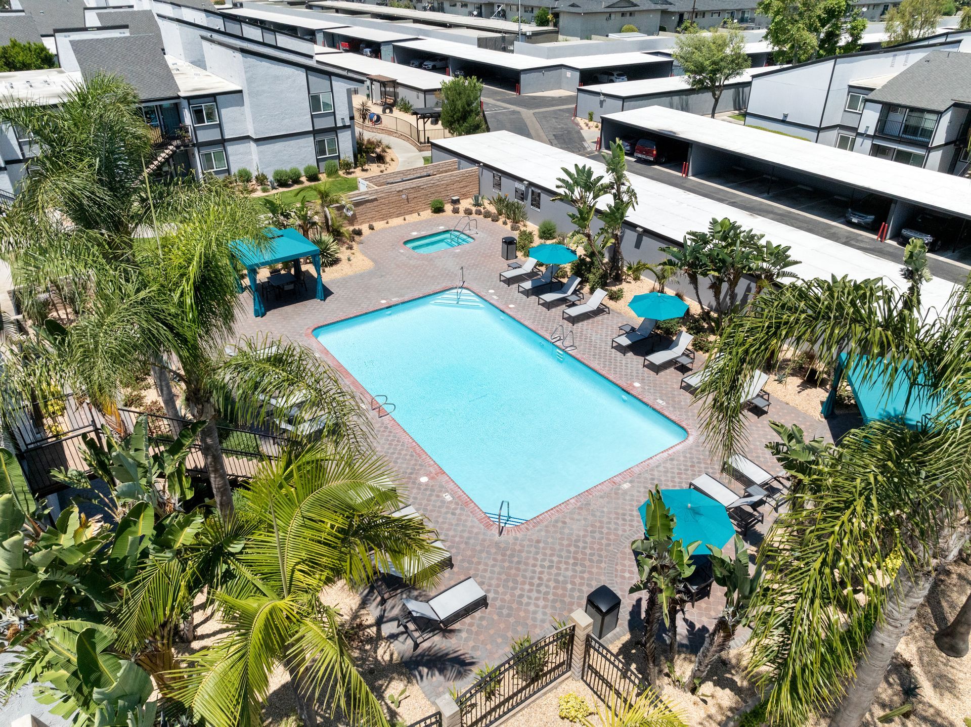 overhead pool and cabanas