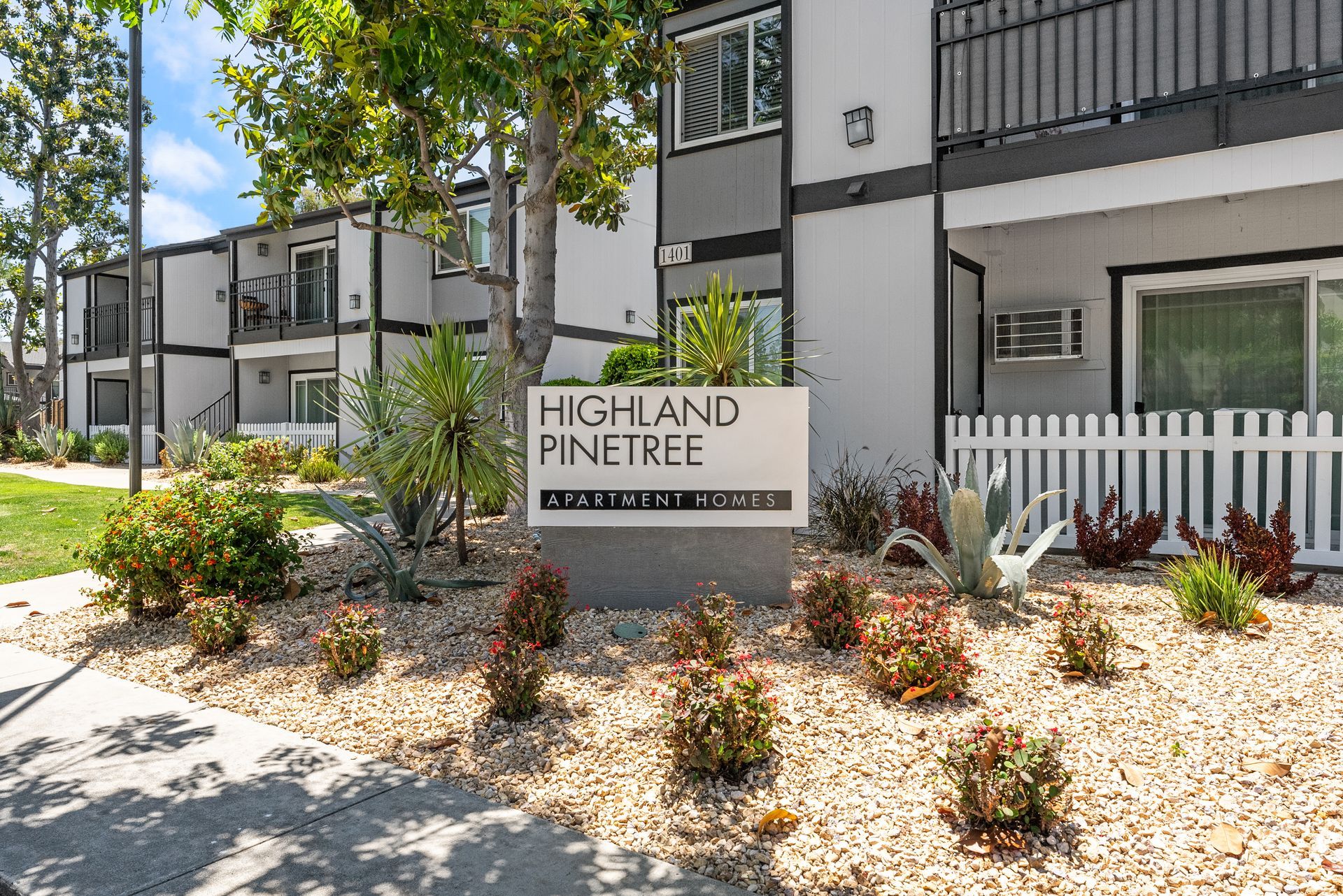 Building monument sign and landscaping