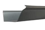 Gray aluminum gutter profile, showing the shape and structure of a roof drainage system element.