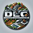Logo for DLC Concrete Construction LLC, featuring construction equipment and buildings, in a circular design.