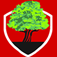 Shield with a green tree inside, on a red background.
