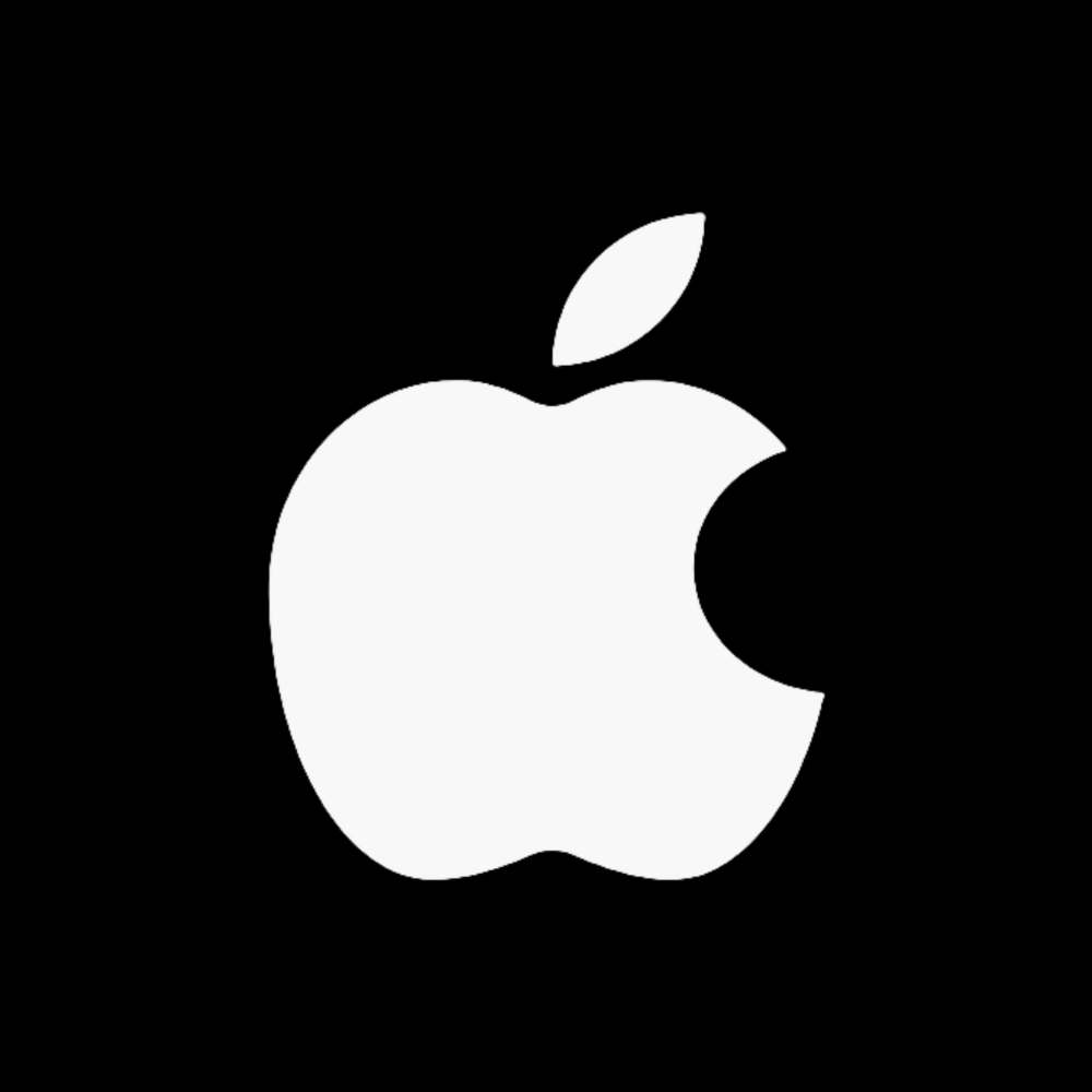 Logotipo de White Apple centrado sobre un fondo negro.