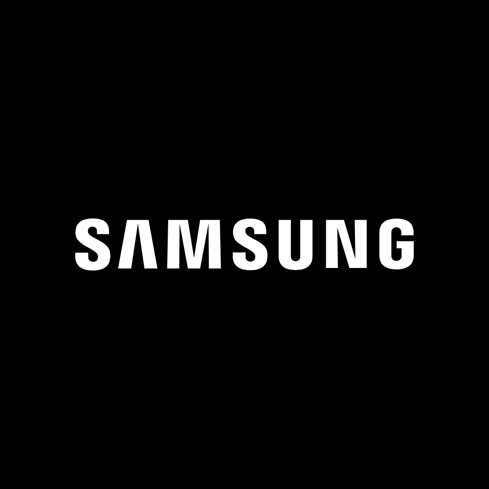 Logotipo de Samsung en blanco sobre fondo negro