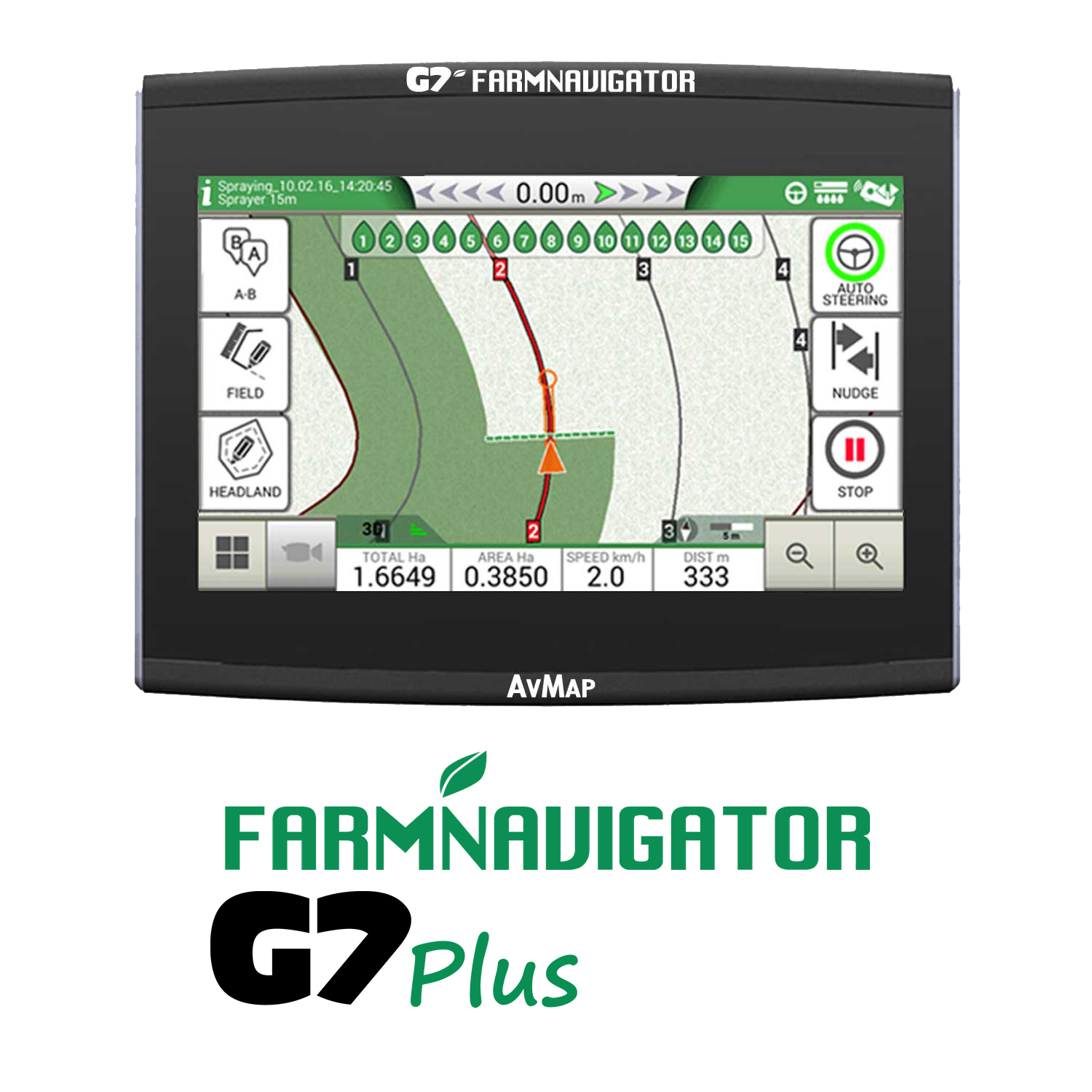 Farmnavigator G7 Plus traktorin automaattiohjaus, ajo-opastus ja isobus monitori