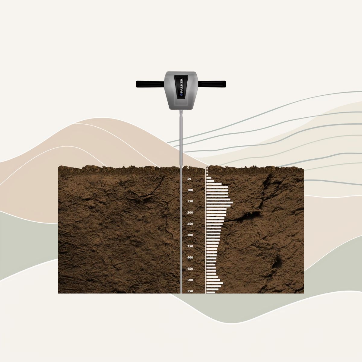 Käsikäyttöinen penetrometri mittaa maaperän tiivistymistä pellolla – työkalu maanviljelijälle ja vih