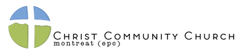 Christ Community Church Montreat (EPC) circular logo with a cross through the center with blue on top and green on the bottom