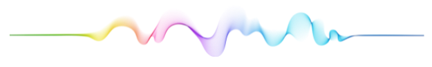 A colorful wave-like graphic with yellow, pink, purple, and blue hues fading into a white background.