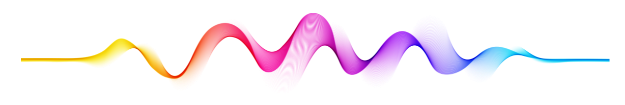 A colorful, flowing waveform, resembling a sound wave, fades from yellow to blue across its peaks and valleys.