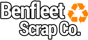 the logo for benfleet scrap co. has a recycling symbol on it .