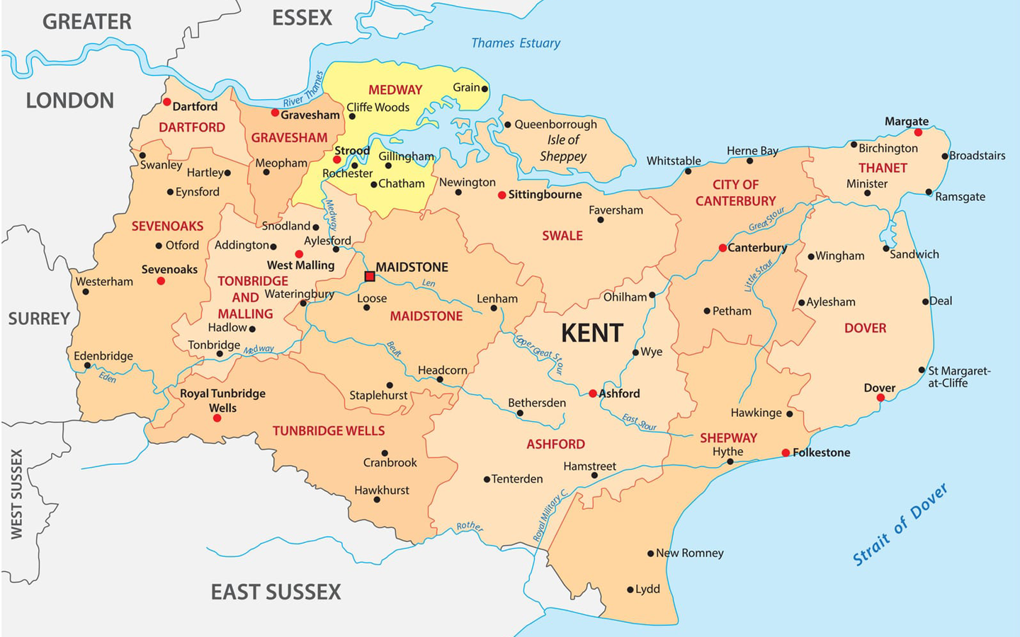 Map of Kent covering DA1 DA12 DA10 DA11 DA8 DA9
