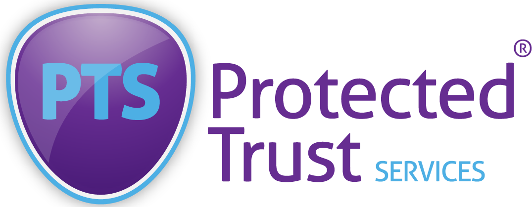 The logo for pts protected trust services is purple and blue.