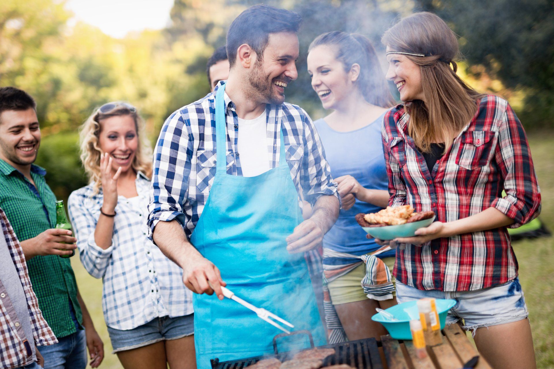 People barbecuing