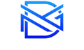 A blue and white logo on a white background.