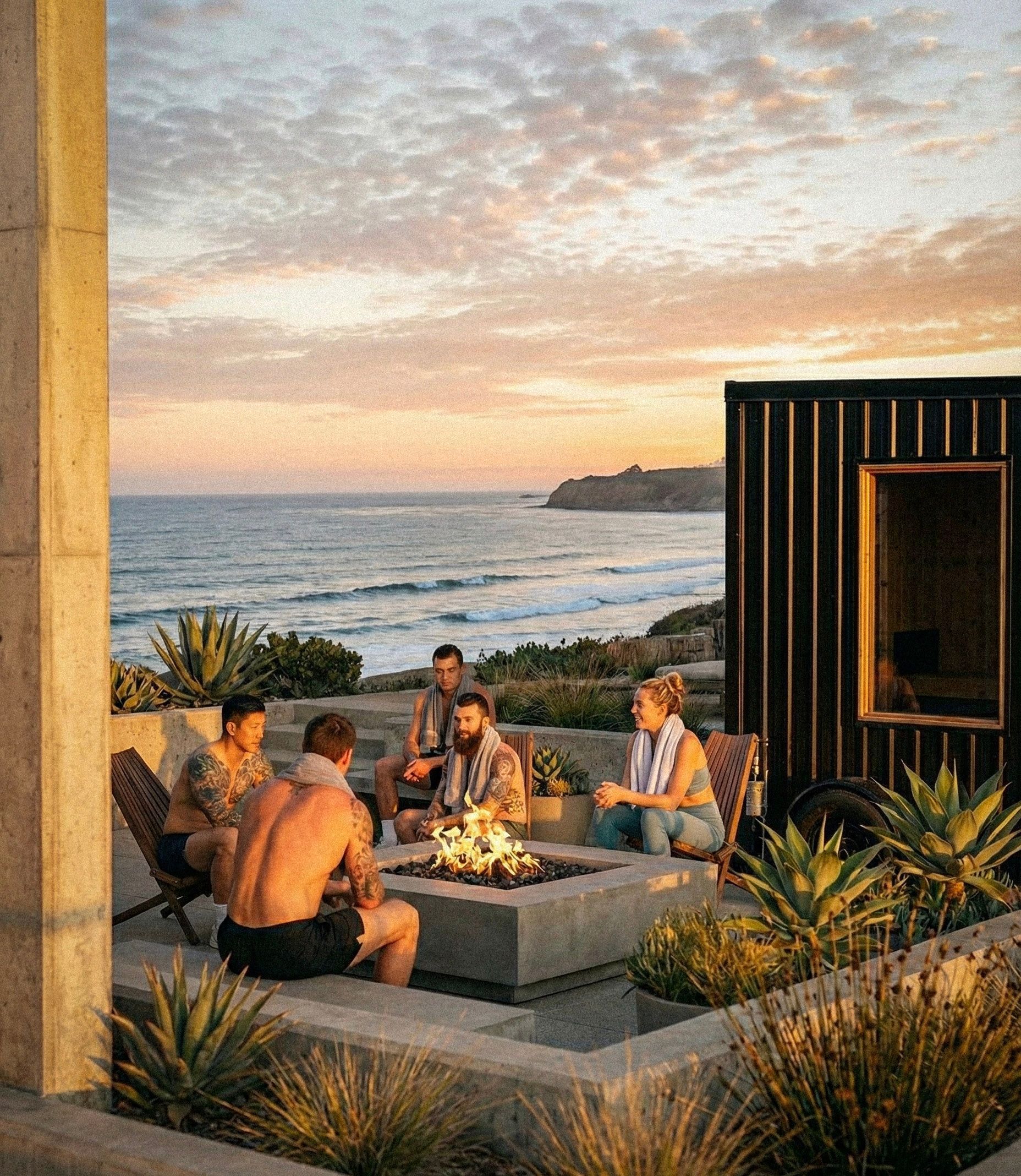 Outdoor lifestyle shoot for wellness brand SoCal Sauna — visual identity and campaign design by D4ALL Studio.