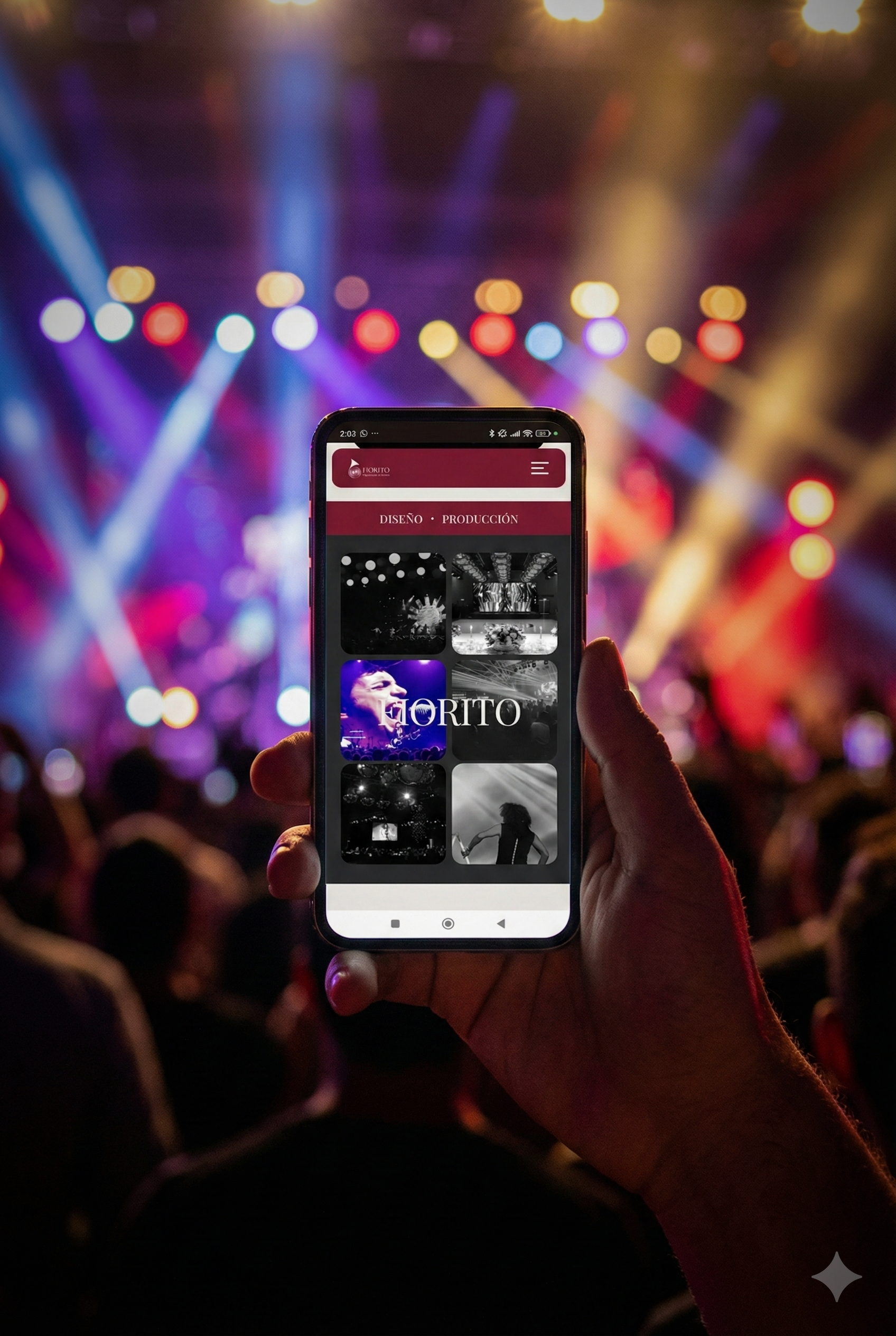 Fiorito event website displayed on a phone during a live event