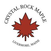 Crystal Rock Maple logo: red maple leaf with black outline, curved text