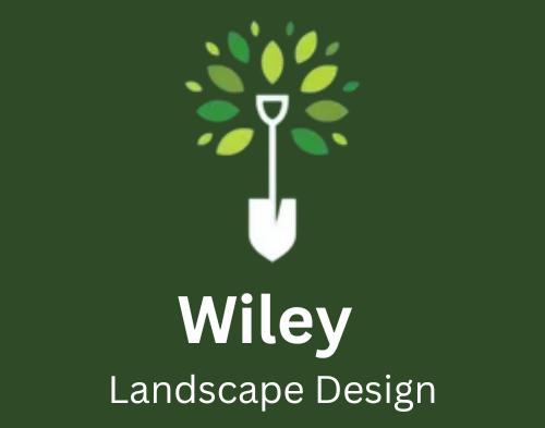 Logo for Wiley Landscape Design: White shovel with leafy crown, green background, white text.