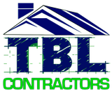 TBL Contractors logo with blue roof icon and green text on white background