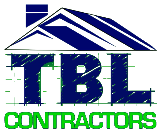 TBL Contractors logo with blue roof icon and green text on white background