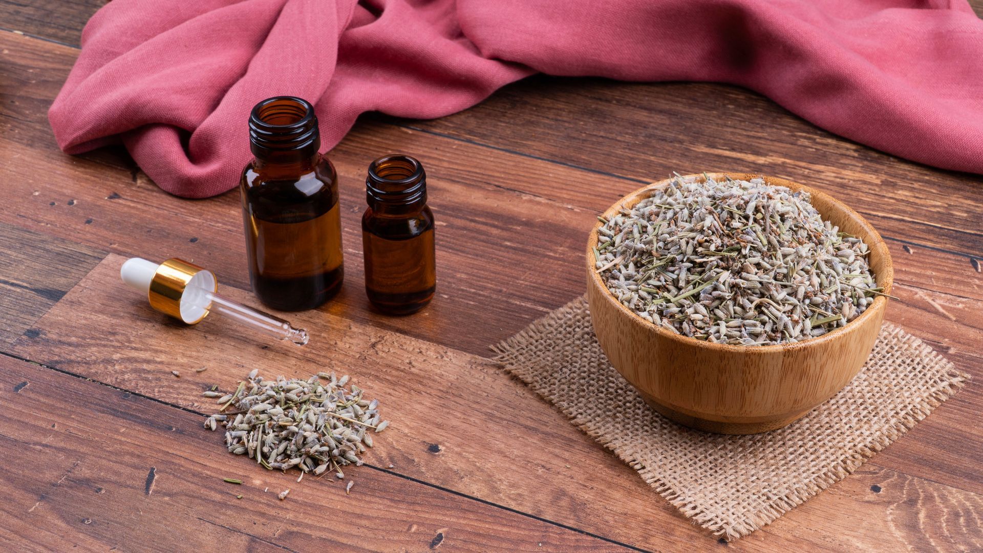 Homemade organic lavender and lavender oil.