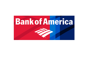 The bank of america logo is red , blue and white