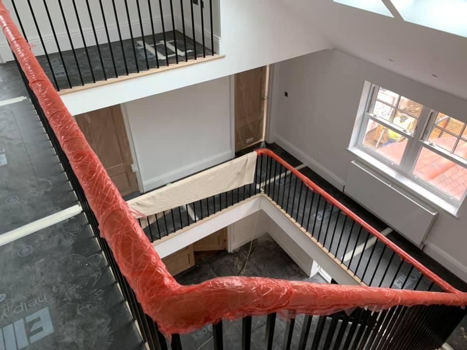 an aerial view of a staircase in a building under construction