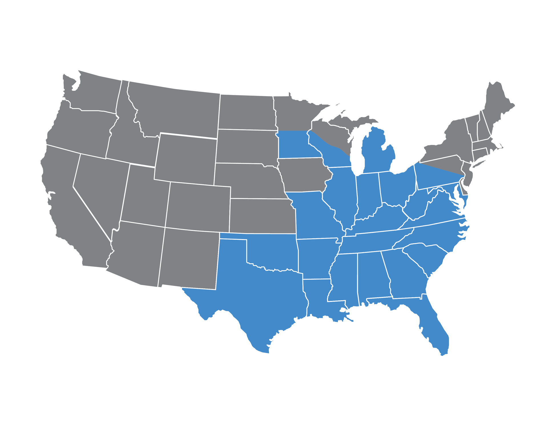 Ascend Truckload / Van Service Area highlighted blue