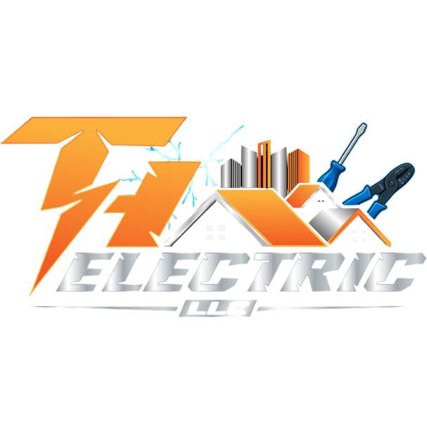 Logo for Fix Electric LLC: Orange lightning bolt and text over a roof with building silhouette; blue screwdrivers.