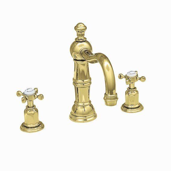 A Brass Faucet With Three Handles on a White Background — Wahoo Plumbing in Warana, QLD