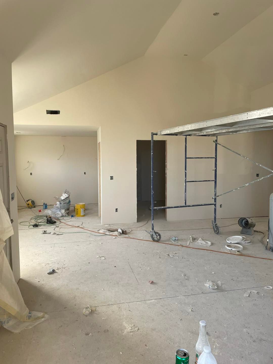 There is a scaffolding in the middle of the room.