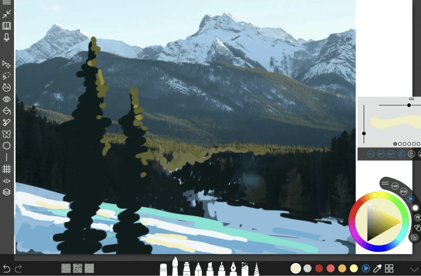 thumbnail sketch view of a mountain range with acrylic tree