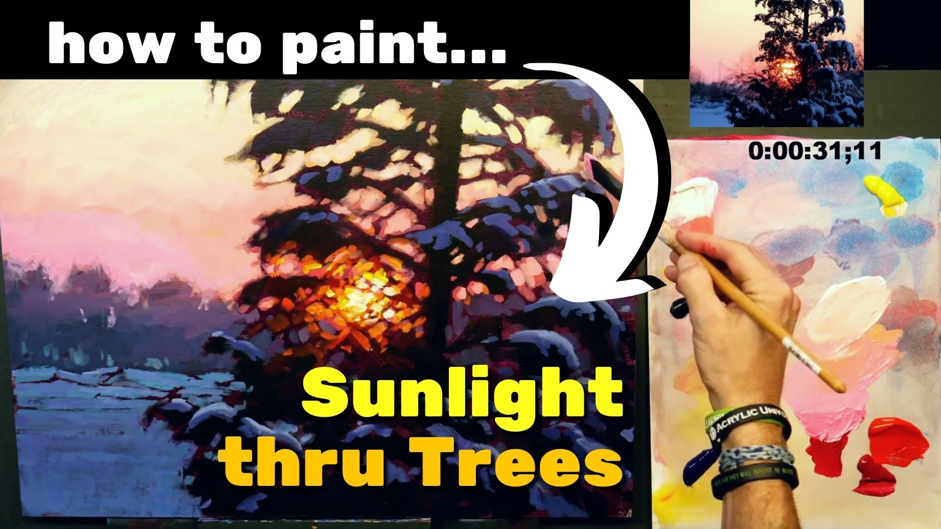 Acrylic Painting Tutorial How To Paint Sunlight Thru Trees