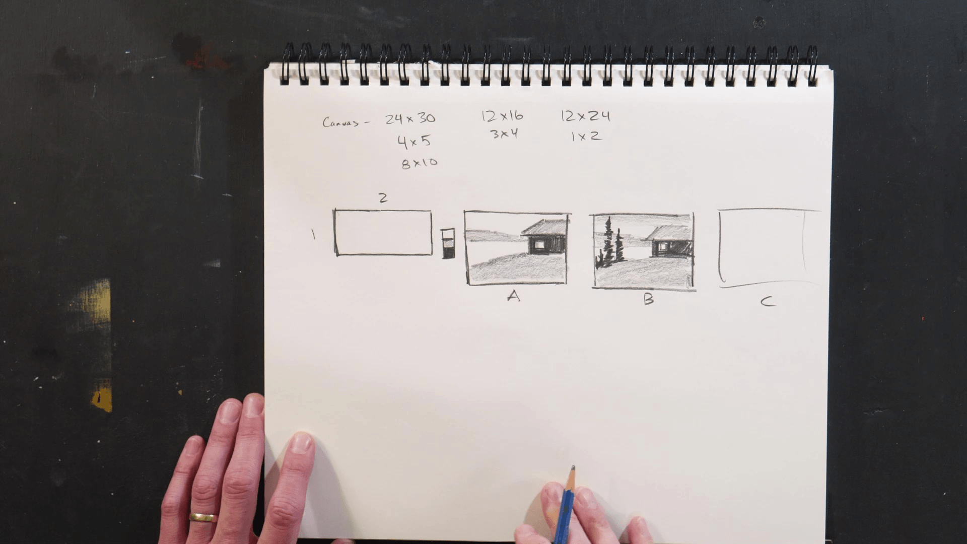 acrylic painter sketching a different angle house