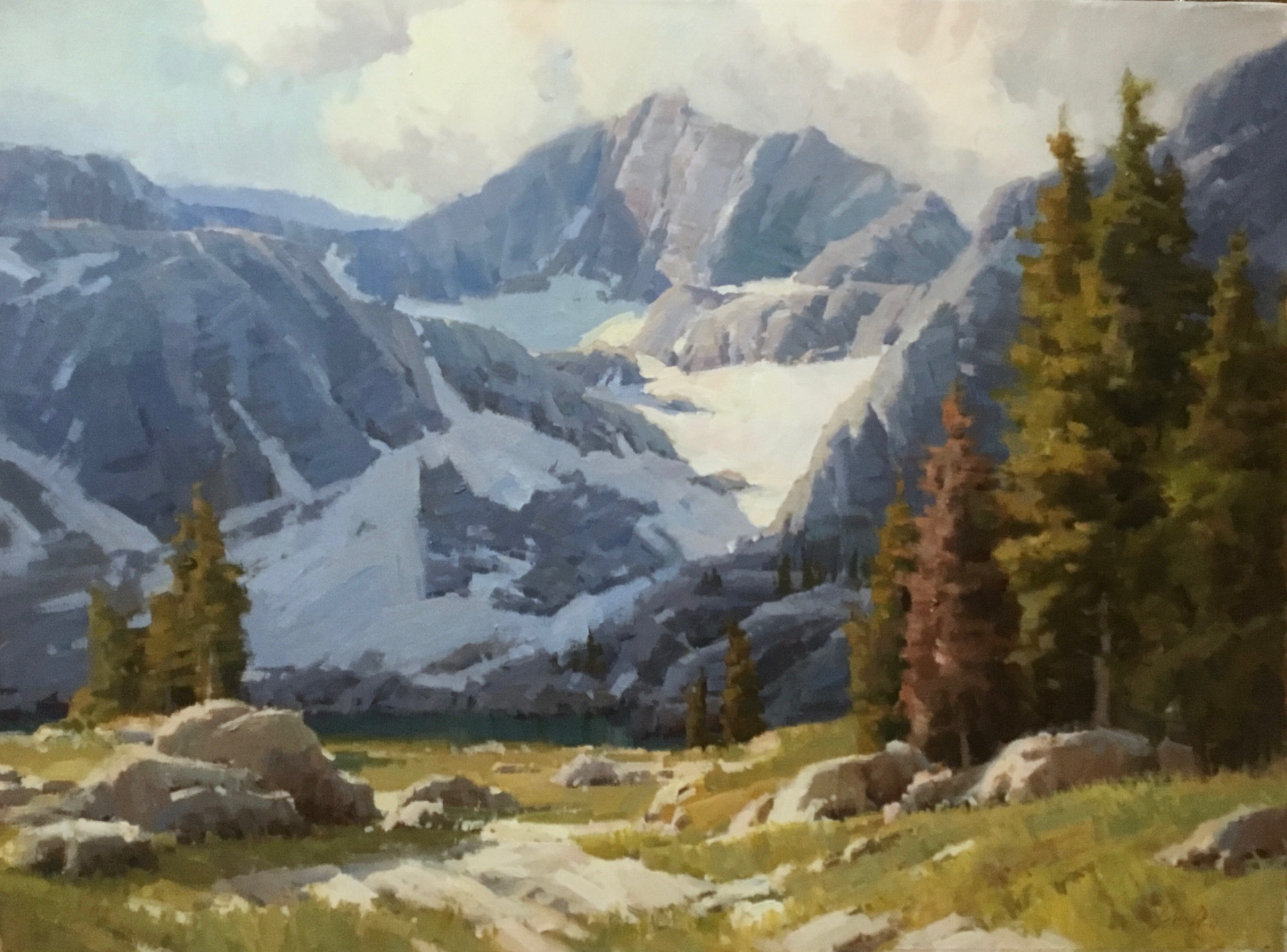 john poon acrylic painting of a mountain range