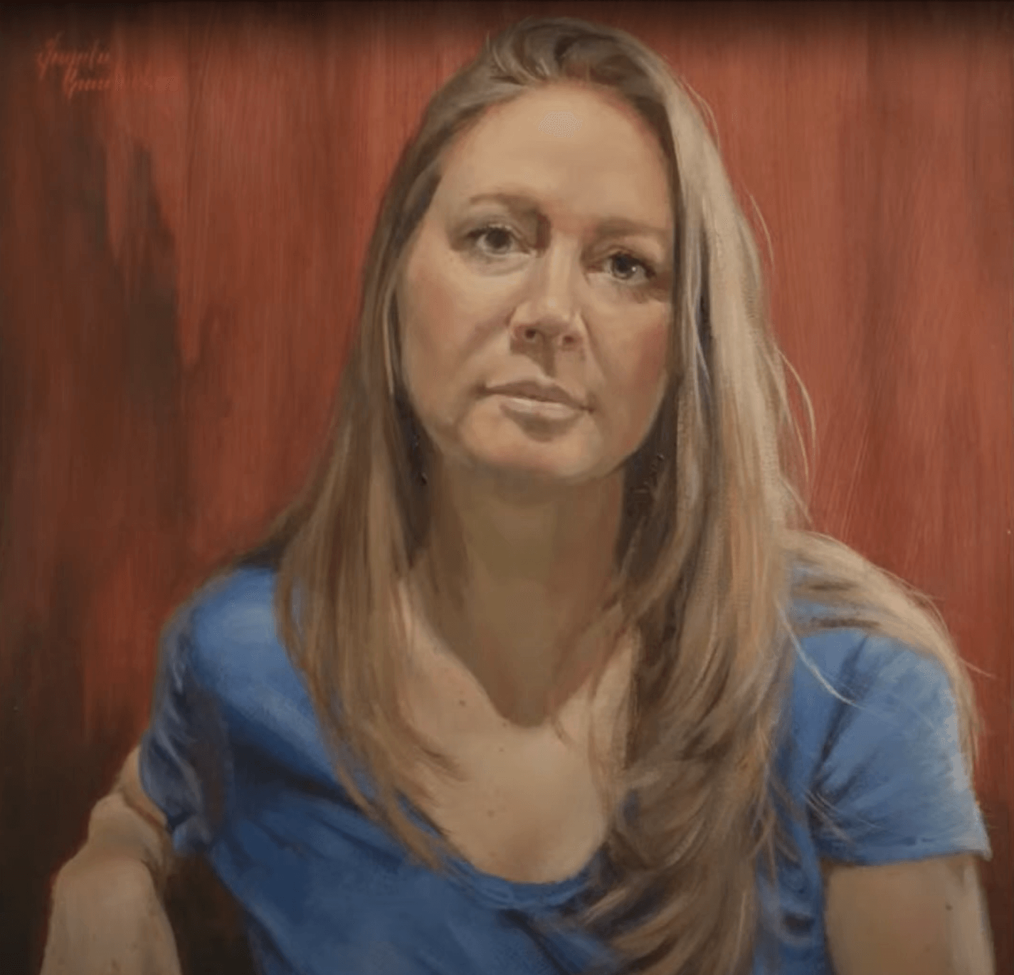 acrylic painting of a woman looking straight