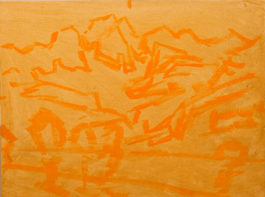 drafted orange acrylic painting with outlines