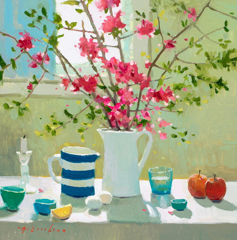 Quince and Cornish Pitcher acrylic painting  by Aimee Erickson