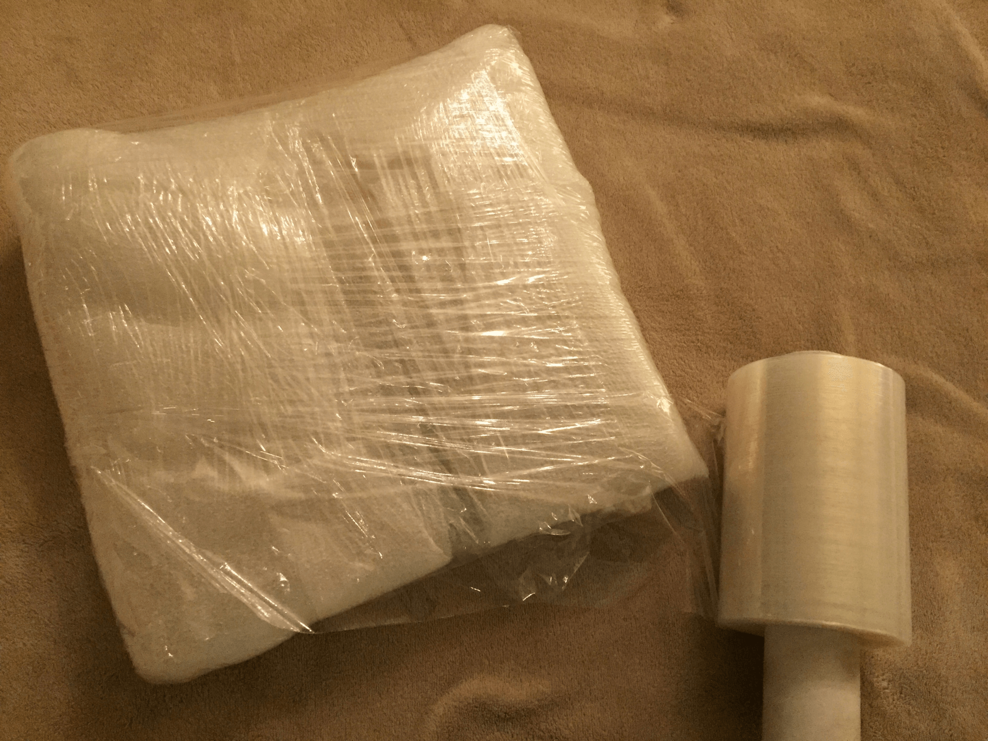 wrapped package with plastic wrap