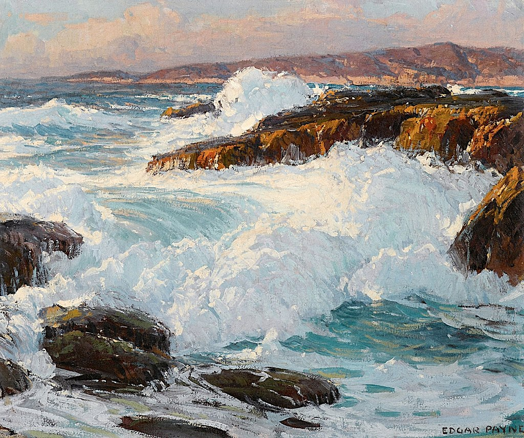 edgar payne acrylic painting of a rocky seashore