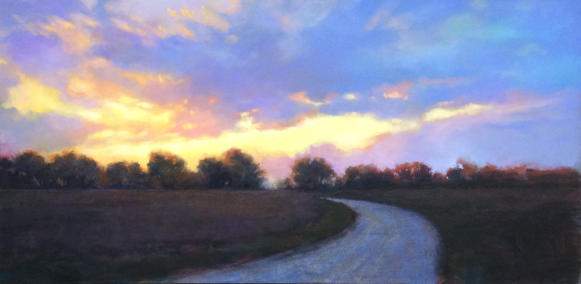 acrylic painting of a road on a plain grassland