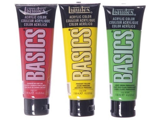 Liquitex basic acyrlic paints in red, yellow and green color