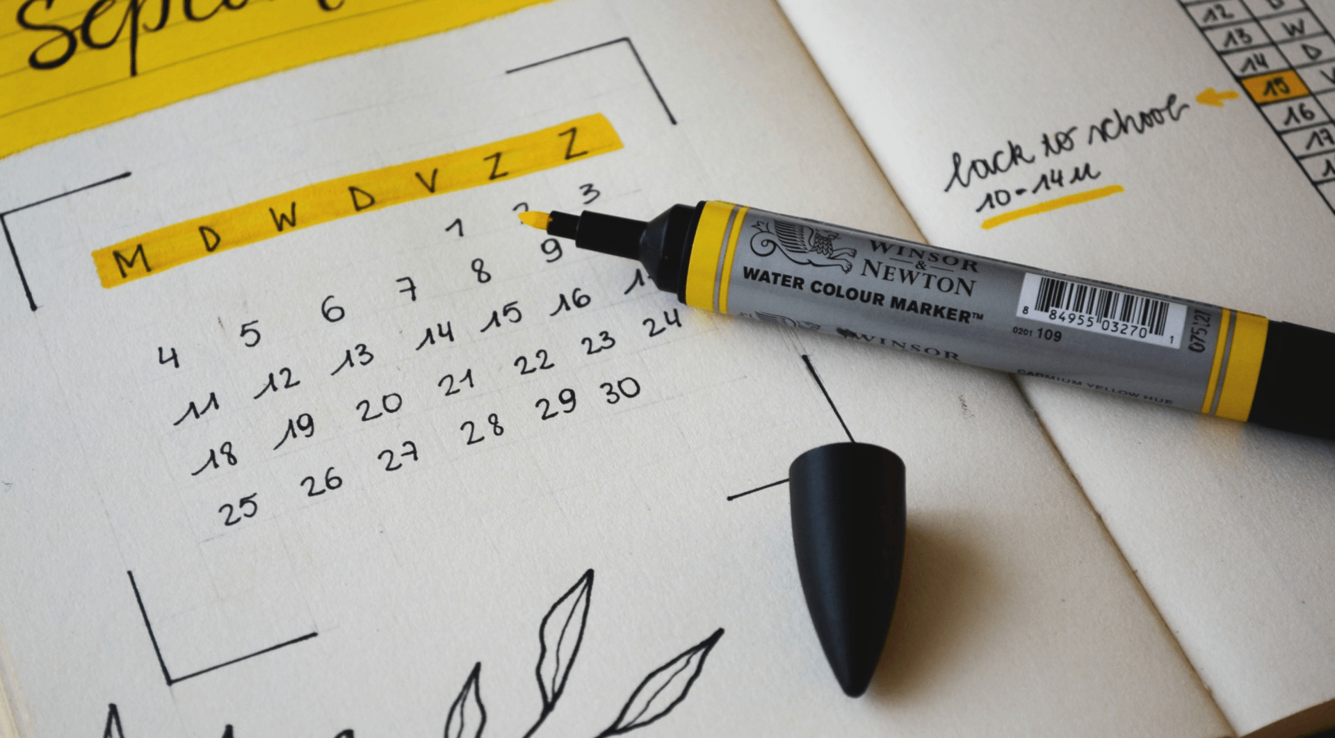 calendar with yellow water colour marker