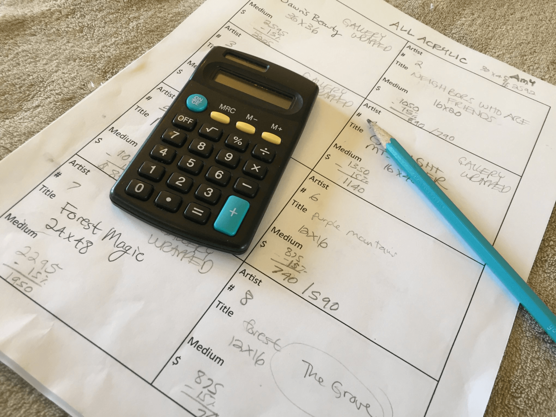 budget sheet with calculator