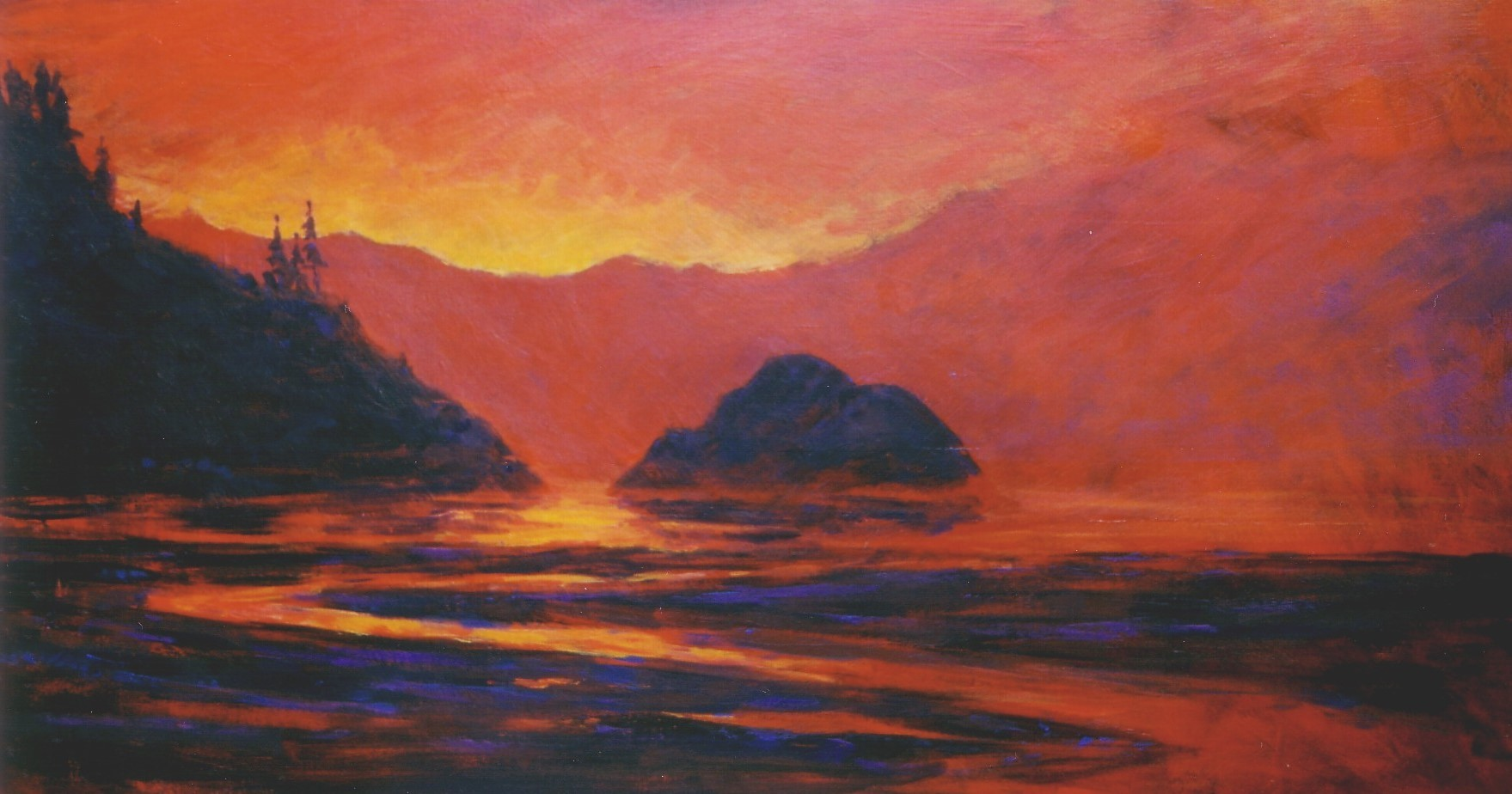 acrylic painting of red scenery