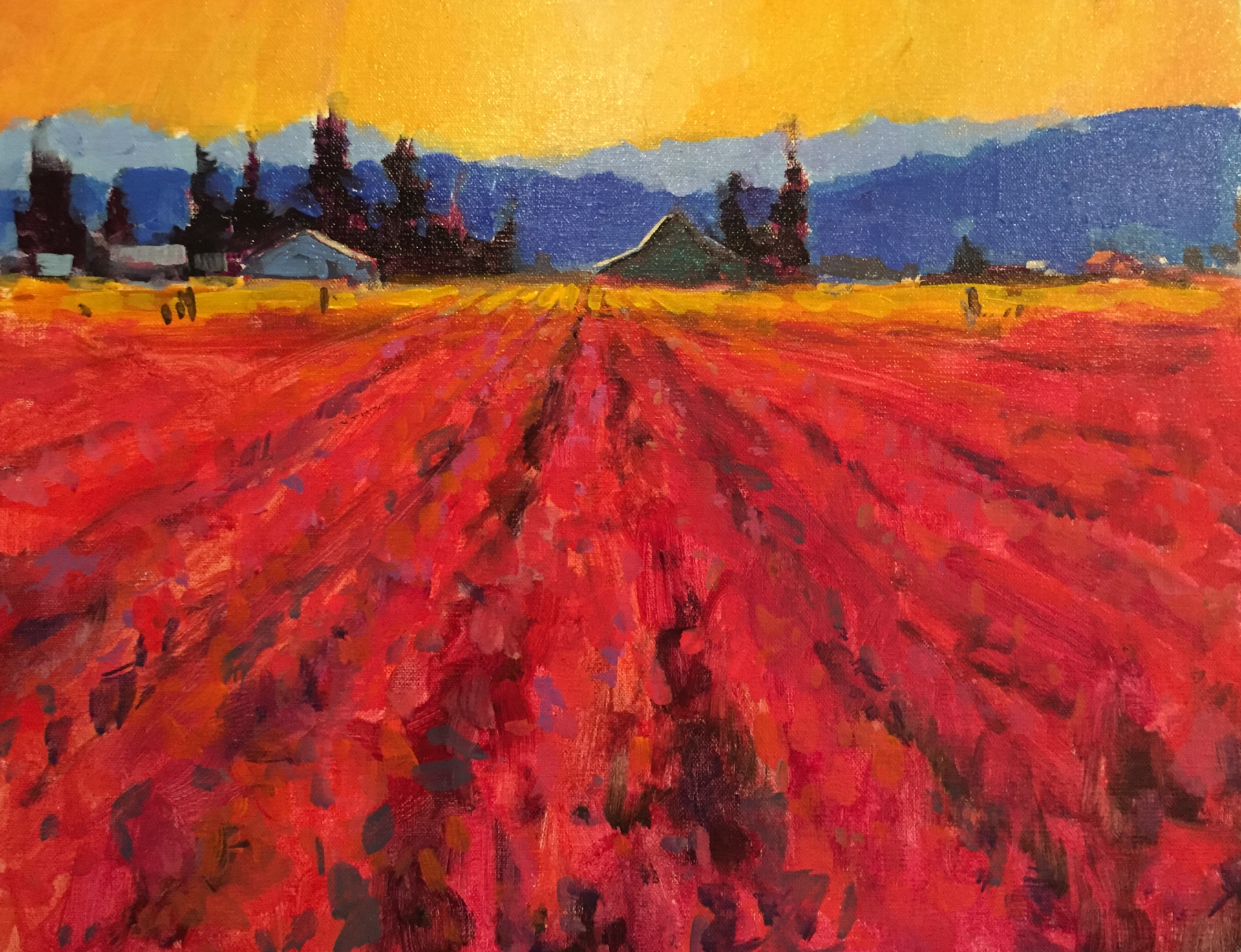 acrylic painting of tulip fields