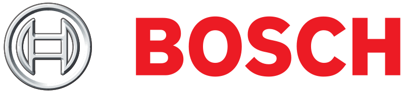 Bosch logo with gray circular emblem and bold red wordmark on white background